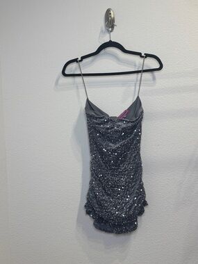Edikted Silver Sequin Mini Dress